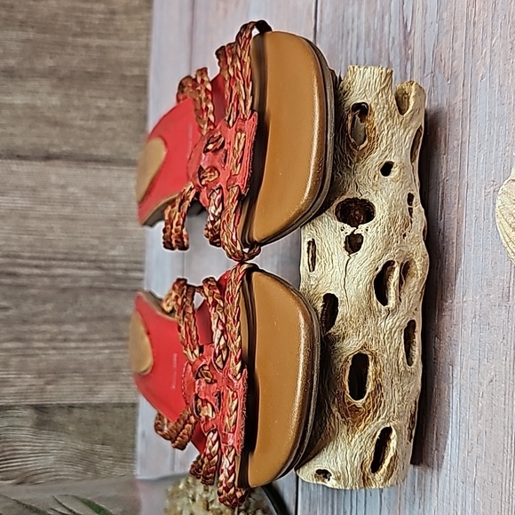 NICKLES RED AND BROWN BRAIDED LEATHER SANDALS - Picture 5 of 13